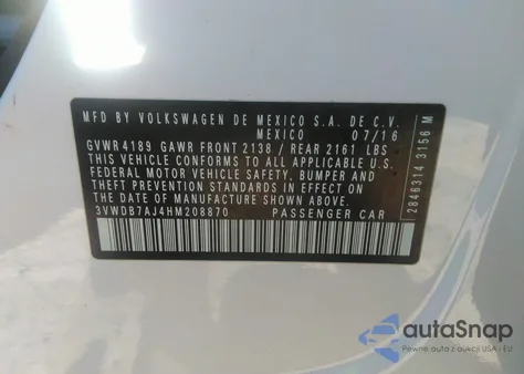 2017 Volkswagen Jetta 1.4T Se из США, поврежденный, VIN 3VWDB7AJ4HM208870